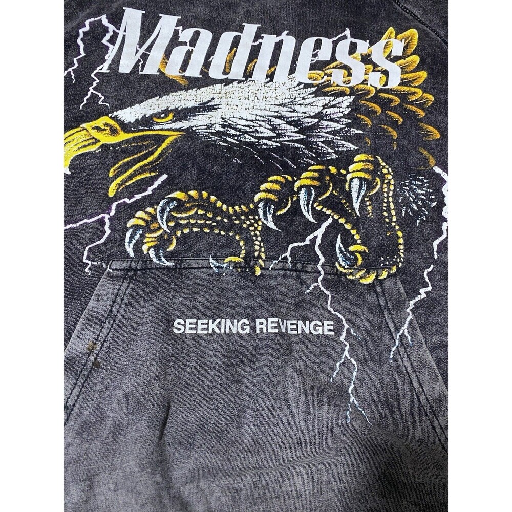 Pacsun Madness Lightning Strikes Eagle Hoodie Washed Gray Men Medium 20.5pit2pit - Picture 3 of 6
